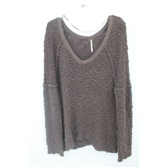 Free People Knobby Knit Brown Long Sleeve oversized Sweater Size Small - Picture 1 of 6